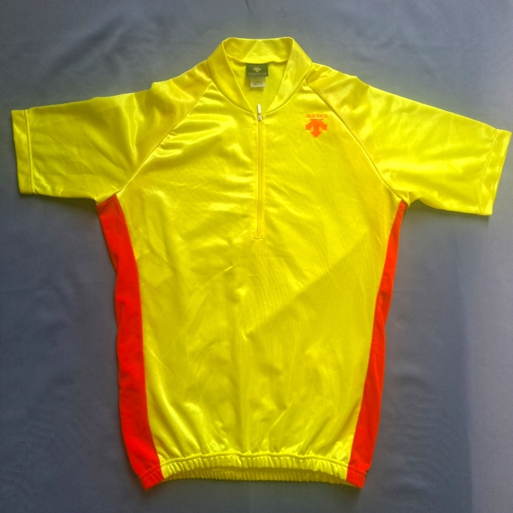 Descente Cycling Jerse Men's XL Yellow Orange Performance High Visabilitly Shirt